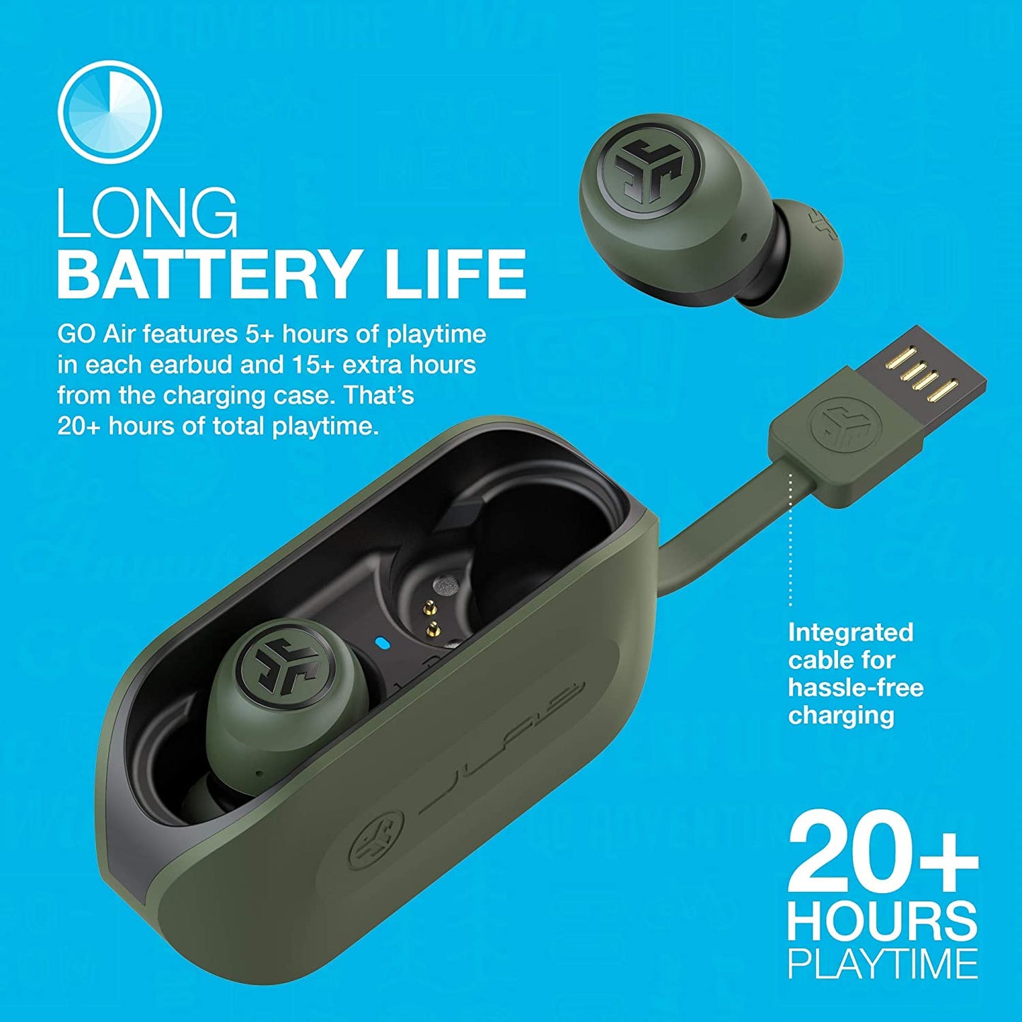 Go Air True Wireless Bluetooth Earbuds + Charging Case | Green | Dual Connect | IP44 Sweat Resistance | Bluetooth 5.0 Connection | 3 EQ Sound Settings:  Signature, Balanced, Bass Boost