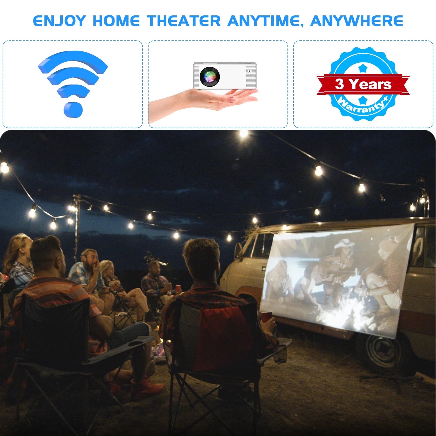 Projector with Wifi, Mini Projector for Outdoor, Movie Projector Support 1080P for Home Theater with HDMI