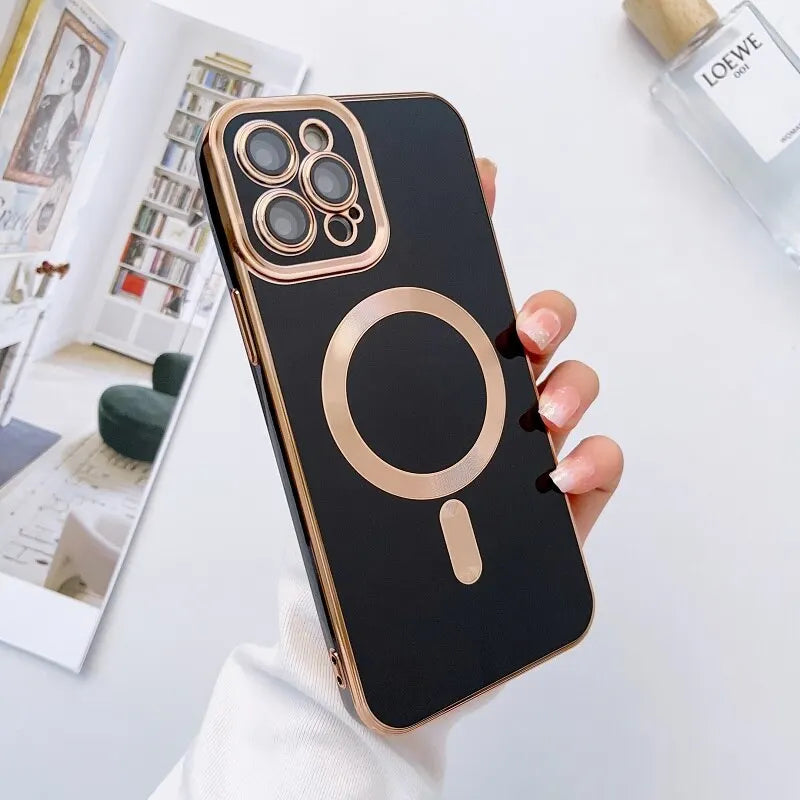 JASTER Luxury Electroplated Magnetic Wireless Charge Case for  15 14 13 12 11 Pro Max Soft Silicone Shockproof Back Cover